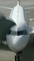 The Front View of a Large Aircraft Parked at the Airport for Passengers and Cargo video