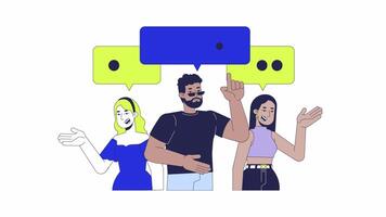 Diverse customers comments 2D animation. Consumers reviews. Digital marketing 4K motion graphic. Message bubbles feedback clients animated characters cartoon flat concept, white background video