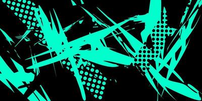 Abstract teal and black geometric design with dots and sharp lines on black background. vector