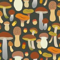 fall seamless pattern with mushrooms and acorns vector