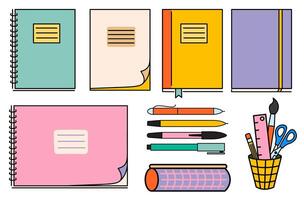 notebooks and stationery set with pencil case vector
