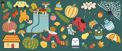 big fall elements set on dark background vector