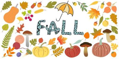 horizontal fall frame banner with umbrella vector