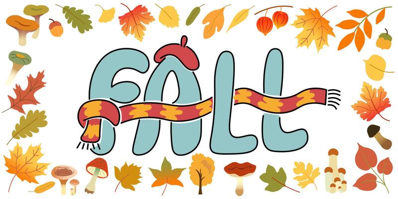 horizontal fall frame banner with scarf and hat