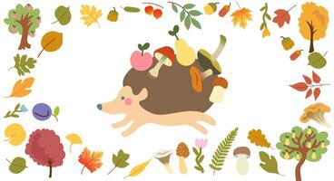 horizontal fall frame banner with hedgehog vector