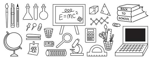 big black and white education and science set in line doodle style vector