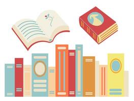 isolated stack of book. opened and closed book vector