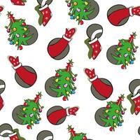 seamless pattern with new year tree in doodle style vector