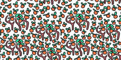seamless pattern with mandarins trees in doodle style vector