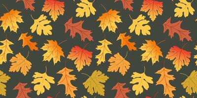 fall seamless pattern with golden foliage on black background vector