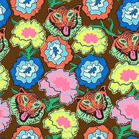 seamless pattern with carnation flowers and tiger head vector