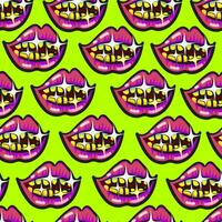 seamless pattern with shiny lips and tooth in doodle style vector