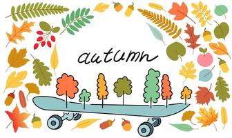 horizontal fall frame banner with skate vector