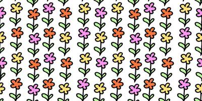 seamless pattern with simple flower in doodle style vector