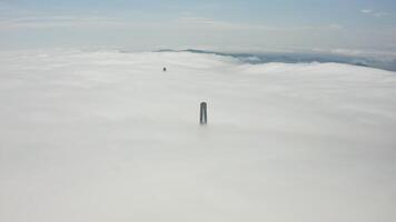 Aerial view of the top of the pylons of the Russian bridge video