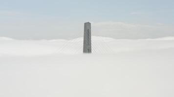 Aerial view of the top of the pylons of the Russian bridge video