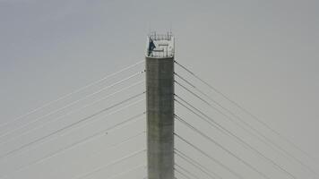 Aerial view of the top of the pylons of the Russian bridge video