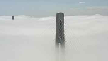 Aerial view of the top of the pylons of the Russian bridge video