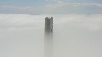Aerial view of the top of the pylons of the Russian bridge video