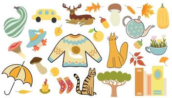 big fall elements set with deer and cat vector