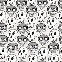 seamless pattern with white and grey skulls in doodle style vector