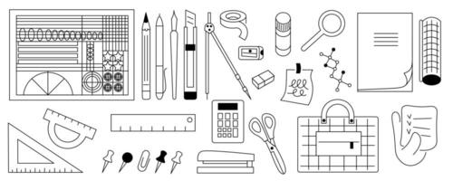 big black and white drawing set in line doodle style vector