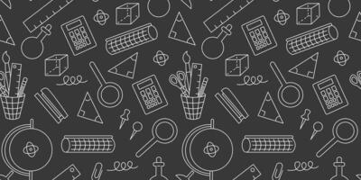 education seamless pattern with white doodles on black background vector