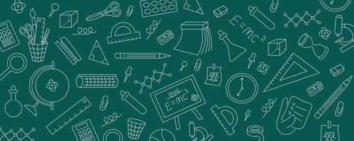 dark green education seamless pattern with line doodles vector
