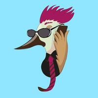 cute bird character making a call in cartoon style vector