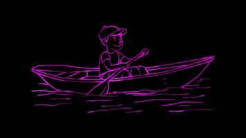 Neon frame effect, Rowing Oar An oar used in rowing on black background video