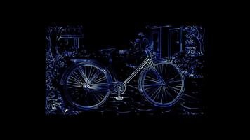 Neon frame effect, Bicycle A two-wheeled bike on black background video