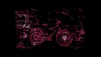 Neon frame effect, Bicycle A two-wheeled bike on black background video