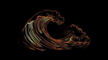 Neon frame effect, Surfing Wave A stylized wave symbol on black background video