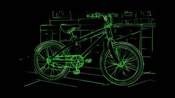 Neon frame effect, Bicycle A two-wheeled bike on black background video