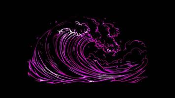 Neon frame effect, Surfing Wave A stylized wave symbol on black background video