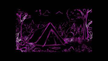 Neon frame effect, Camping Tent A stylized tent for camping on black background video