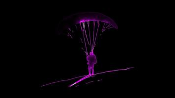 Neon frame effect, Paragliding A parachute and pilot silhouette on black background video