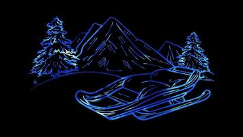 Neon frame effect, Sled A sled for snow activities on black background video