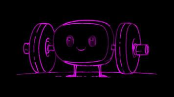 Neon frame effect, Weightlifting Bar A barbell with weights on black background video