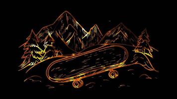 Neon frame effect, Snowboard A board for snowboarding on black background video