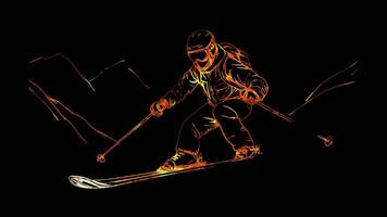 Neon frame effect, Ski A long board used for skiing on black background video