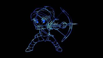 Neon frame effect, Archery Bow A bow and arrow set on black background video