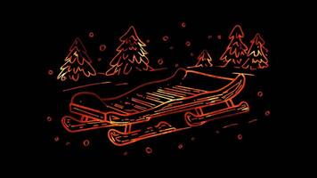 Neon frame effect, Sled A sled for snow activities on black background video