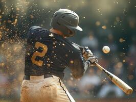 A baseball player swinging a bat at a ball photo
