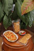 Nuts and spices chili and onion for product, educational and other purposes photo