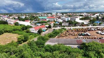 An aerial view of a city with lots of buildings photo