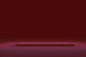 An empty red table in front of a red wall photo