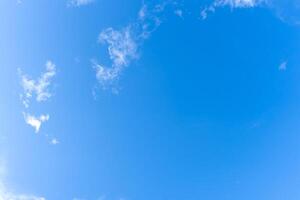 Low angle view of beautiful blue sky with strange shape of clouds in the morning or evening used as natural background texture in decorative art work photo