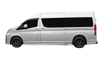 Side view of white van car isolated on white background with clipping path photo
