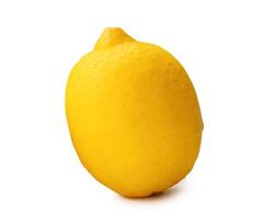Side view of single fresh ripe yellow lemon fruit isolated on white background with clipping path photo
